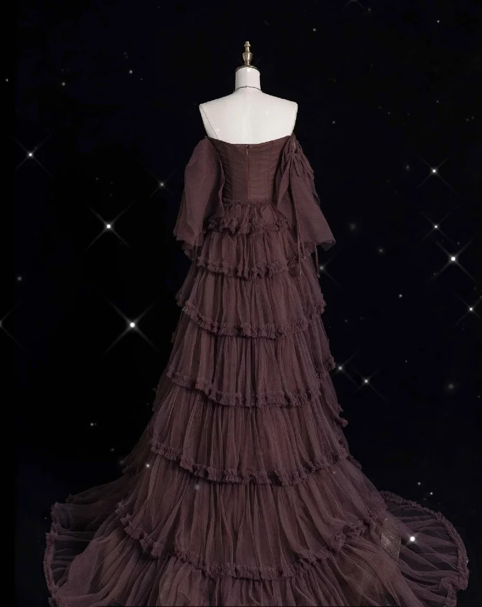 Chic Ball Gown Off The Shoulder Long Sleeves Evening Dress Tulle Long Prom Dresses fg8568