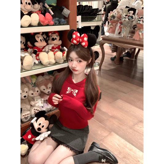 Red bow-tie Peter Pan collar sweater A68