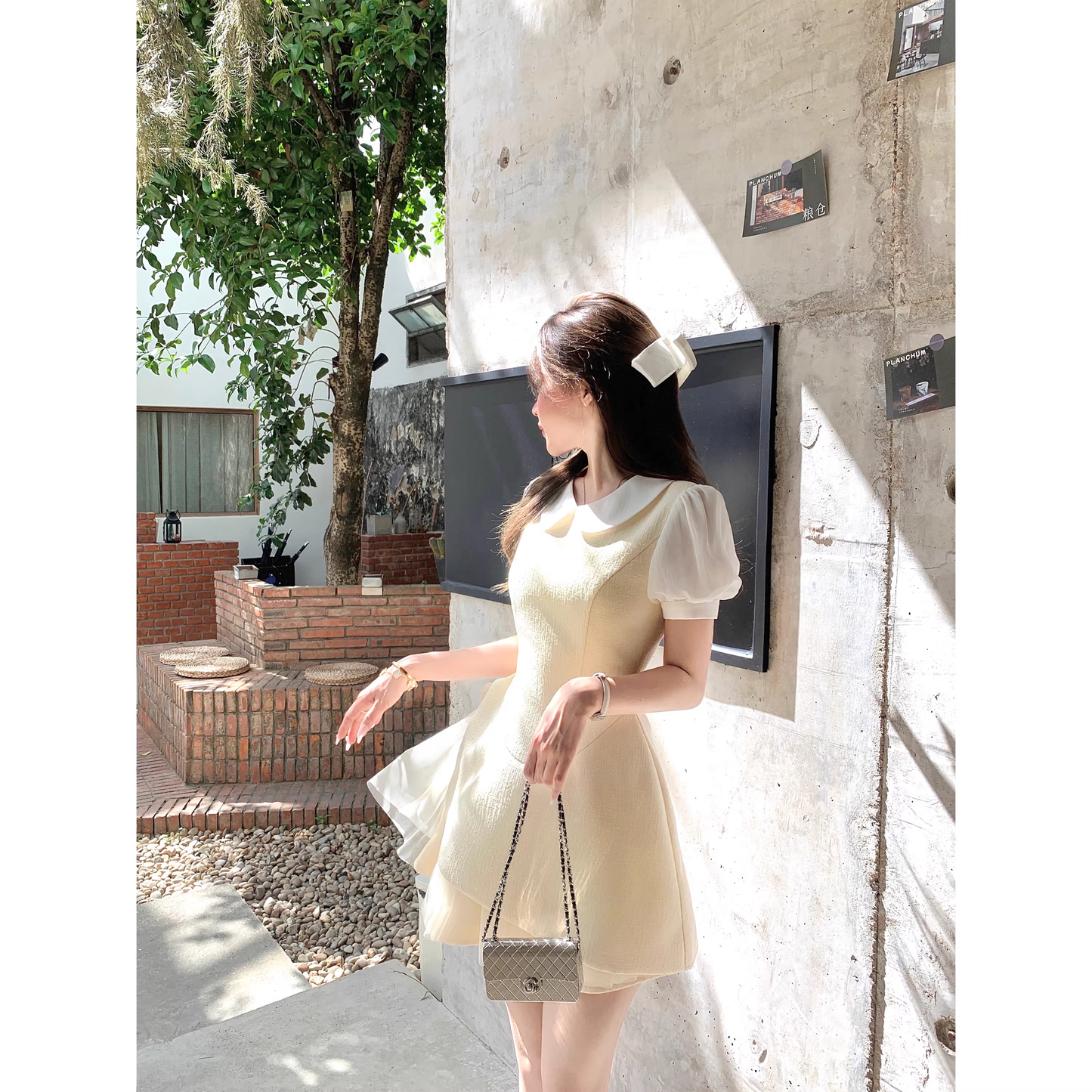 Women's summer dress, French style, fitted waist, slimming A92