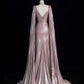 Luxury A-line Evening Prom Dress Long Sleeve V-neck Shiny Custom Made Party Gowns   fg7452