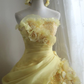 Yellow Pleated Layered Puff Sweet 15 Ball Gown Pleated Wedding Dress fg8297