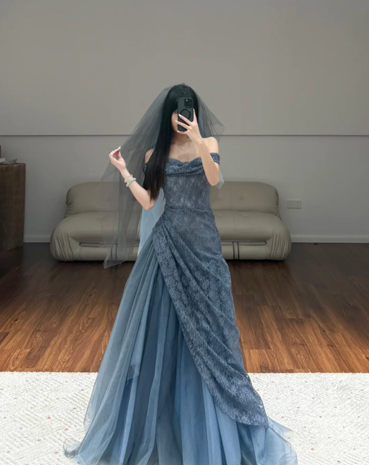 Navy Blue Tulle Prom Dress Evening Dress Birthday Dress fg8613