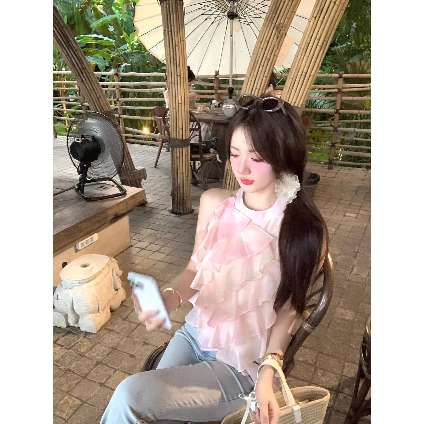 Pink irregular halter neck top  A89