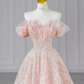 A line Off The Shoulder Pink Sequin Beads Long Evening Dress Prom Dresses   fg8584