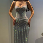 Gorgeous Spaghetti Straps Silver Sequin Side Slit Long Prom Dress Evening Dress fg8359