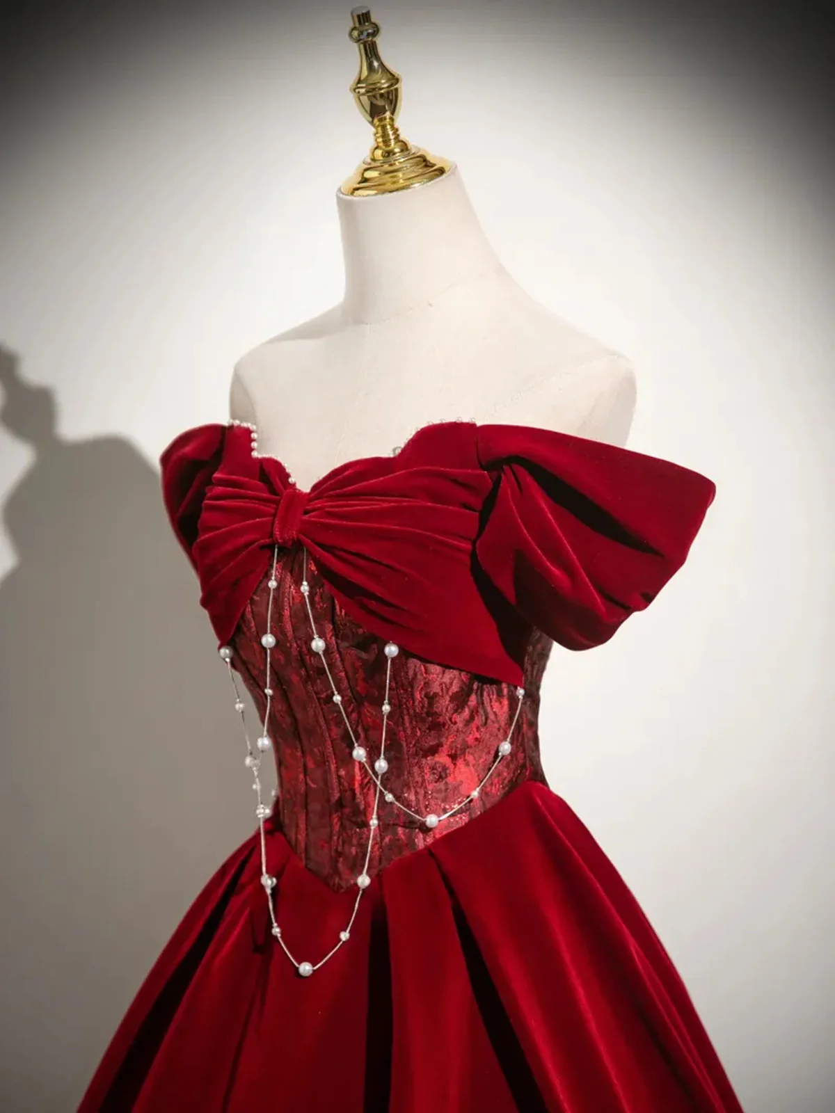 Wine Red Velvet Off Shoulder Long Prom Dress, Wine Red Sweetheart Party Dress Evening Dress  fg8737
