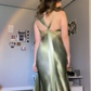 Green Vintage Satin Prom Dress V Neck Evening Dress 21st Birthday Outfit fg8506