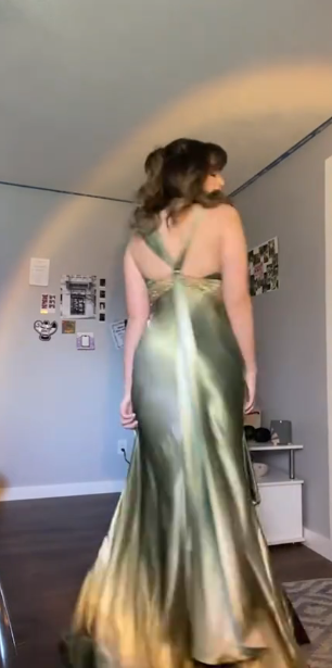 Green Vintage Satin Prom Dress V Neck Evening Dress 21st Birthday Outfit fg8506