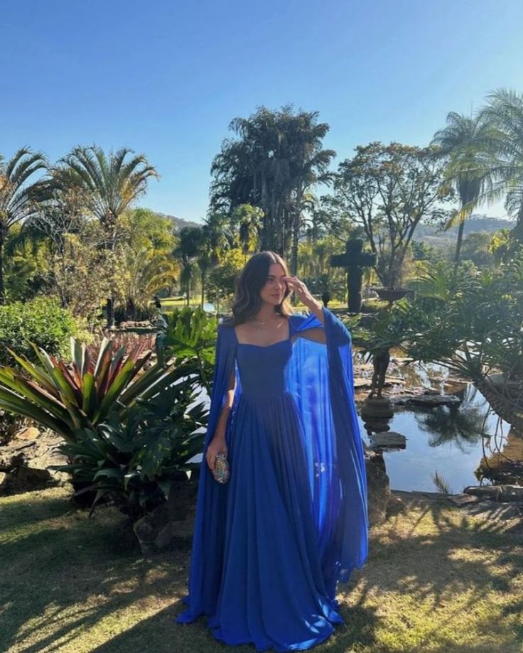 Simple Royal Blue A Line Long Sleeve Chiffon Formal Dress Evening Party Dresses  fg8479