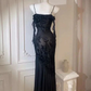 Black Lace Mermaid Maxi Dress Prom Dress, Gothic Lace Black Evening Dress  fg8724