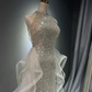 Chic White Tulle and Sequins Long Prom Dress, Halter A-line Party Dress Evening Dress  fg8719