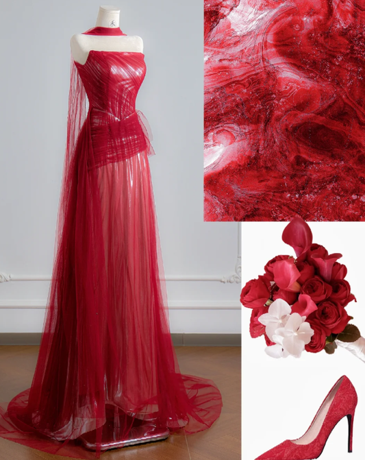 Strapless Red A Line Prom Dress Tulle Birthday Outfit Evening Dress fg8705