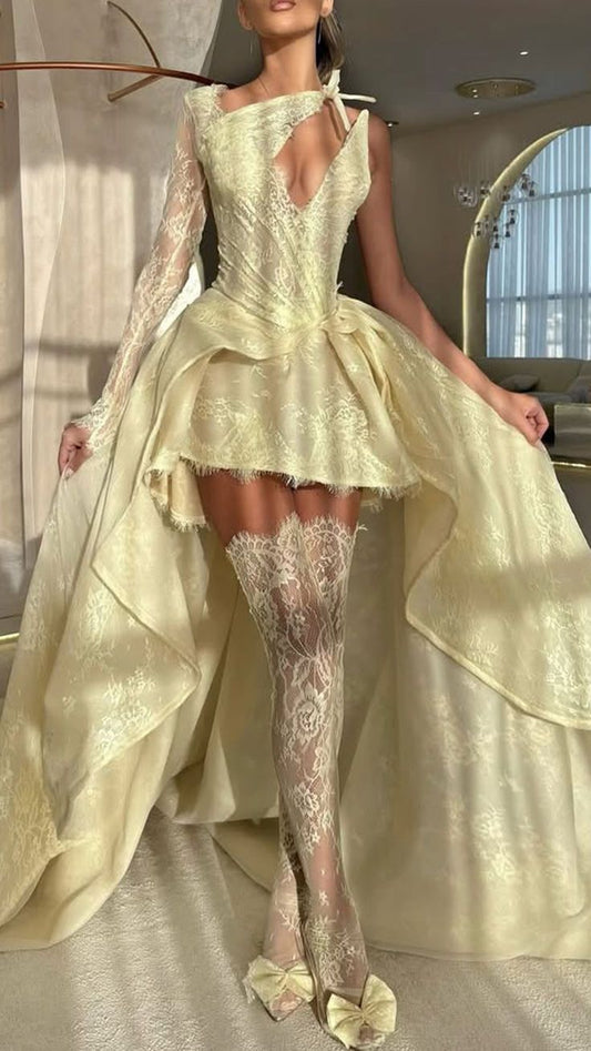 Yellow Lace Wedding Dress Elegant A Line Wedding Gown fg8537