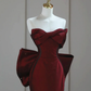 Black and Red Strapless Long Prom Dress, Elegant Evening Formal Gown with Bow  fg8747