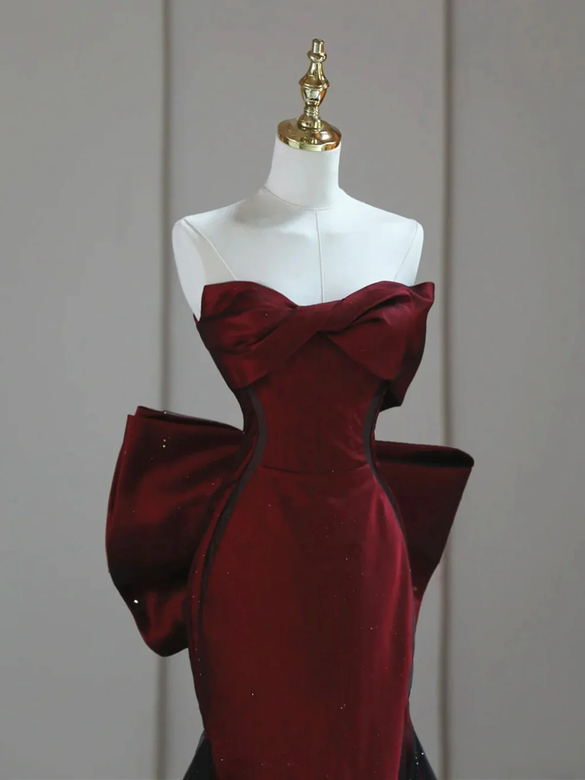 Black and Red Strapless Long Prom Dress, Elegant Evening Formal Gown with Bow  fg8747