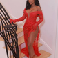 Sexy Lace Slit Mermaid Prom Dress Red Evening Dress  fg8543