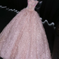 Exquisite Pink Beaded Feather Ball Gown Tulle Prom Dress Party Dress  fg8558