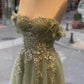 A-line Sage Tulle Lace Appliques Dress Formal Dresses, Evening Gown     fg5007
