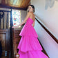 Strapless Tulle Fuchsia Prom Gown with Layers Skirt     fg4557