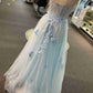 Sweetheart One Shoulder Blue Prom Dress with Flowers       fg4501