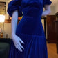 Vintage Blue Prom Dresses Elegant Dress Velvet Prom Gown     fg4618