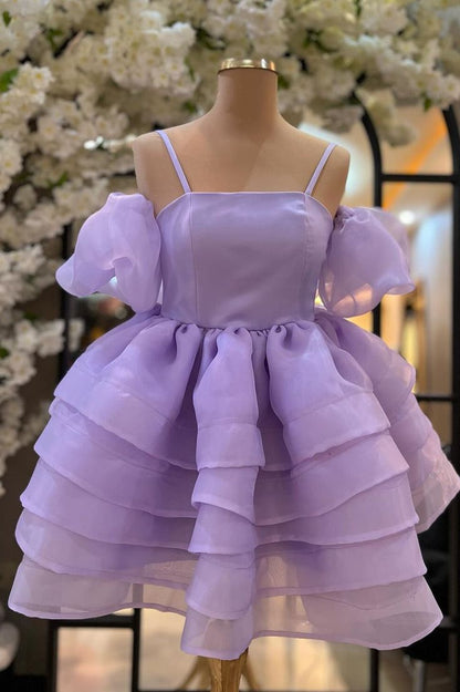 Kalte Schulterträger Puffärmel Lagen Homecoming-Kleid fg5341