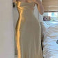Elegant Mermaid Straps Gold Maxi Dress Birthday Outfits     fg4584