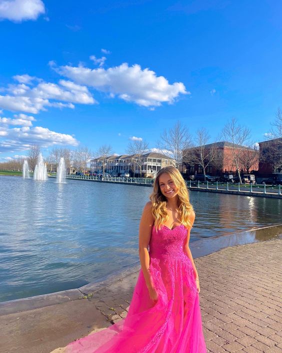 Sweetheart A-Line Long Party Prom Dress with Appliques And Split    fg4579