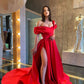 Red Glamorous Off-the-shoulder A-line Strapless Sleeveless Evening Dress with Split       fg4338