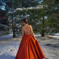 Burnt orange satin prom dress ballgown with pockets       fg3911