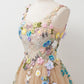 Champagne A-line Sleeveless Tulle Prom Gown With Embroidery,sleeveless Prom Gown With Hand-made Flowers,prom Dress,evening Gown For Teens        fg3824
