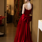 Burgundy Mermaid Long Formal Dress Satin Lace Evening Dresses     fg7670
