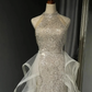 Chic White Tulle and Sequins Long Prom Dress, Halter A-line Party Dress Evening Dress  fg8719