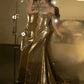 Mermaid Gold Long Prom Dress Sexy Off Shoulder Evening Dresses   fg7664