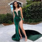 Green Velvet Prom Dresses African Mermaid Evening Dress With Slit      fg4128