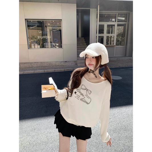 Lace Print Inner Layer Long-Sleeved Top  A120