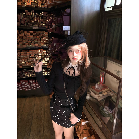 Girlish polka dot midi skirt autumn and winter innerwear  A63