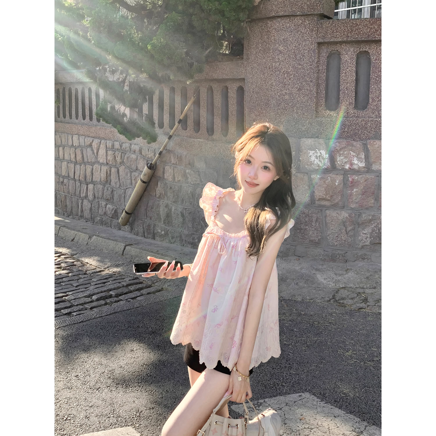 Pink sweet sleeveless top  A96