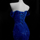 Blue Mermaid Sequins Sweetheart Prom Dress, Blue Off Shoulder Party Dress  fg8727