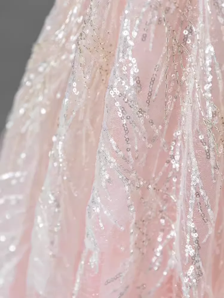 A line Off The Shoulder Pink Sequin Beads Long Evening Dress Prom Dresses   fg8584