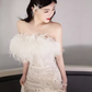 Mermaid Strapless Sequin Beads Long Evening Dress Slit Prom Dresses With Feathers  fg8585