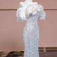Mermaid Off The Shoulder Sequin Long Evening Dress Beads Prom Dress  fg8578