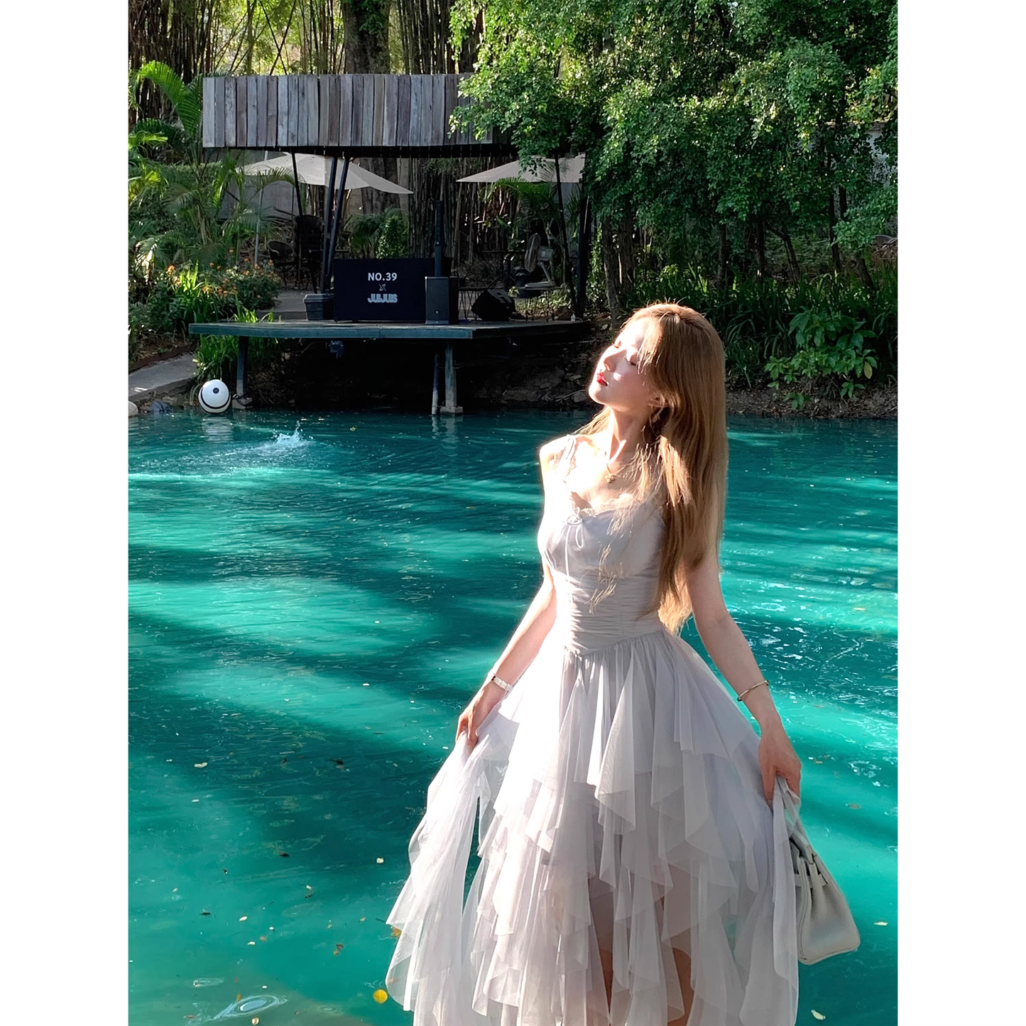 Sheer vacation dress, early spring irregular princess halter maxi dress A38