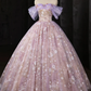 Light Purple Floral Tulle Prom Dress with Lace, A-line Off Shoulder Evening Dress Formal Dress  fg8733