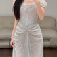Off The Shoulder Silver Sequin Lace Prom Party Dress Evening Dress Birthday Dress  fg8630