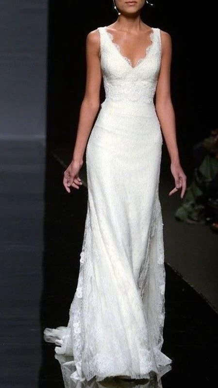 Pretty Wedding Dress Mermaid V Neck Lace Summer White Wedding Dresses Bridal Gowns  fg8590