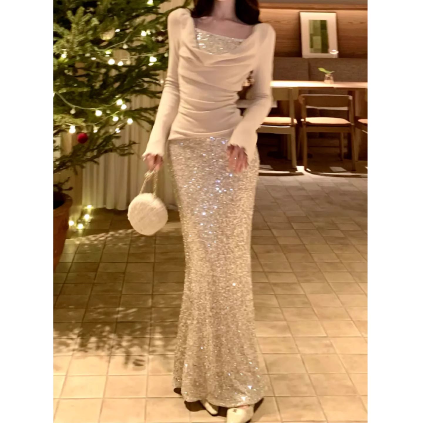 Buntes Meerjungfrau-Partykleid mit Pailletten und langen Abschlusskleidern fg8362