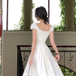 White summer dress women chic elegant square neck evening birthday party midi dress      fg6023