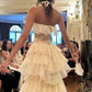 Ivory Strapless Chiffon Tiered Sheath Gorgeous Evening Dress      fg5914