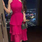 Fuchsia long pleated evening dress, cocktail dress, special occasion dress     fg6053